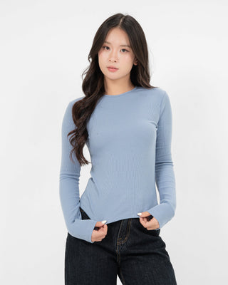 Áo Thun Tăm Nữ Dài Tay Co Giãn Cổ Tròn