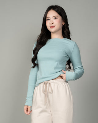 Áo Thun Tăm Nữ Dài Tay Co Giãn Cổ Tròn