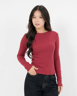 Áo Thun Tăm Nữ Dài Tay Co Giãn Cổ Tròn