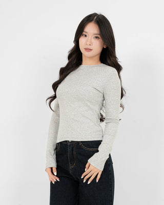 Áo Thun Tăm Nữ Dài Tay Co Giãn Cổ Tròn