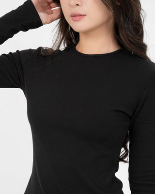 Áo Thun Tăm Nữ Dài Tay Co Giãn Cổ Tròn