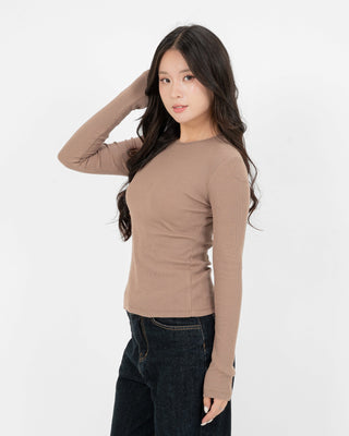 Áo Thun Tăm Nữ Dài Tay Co Giãn Cổ Tròn