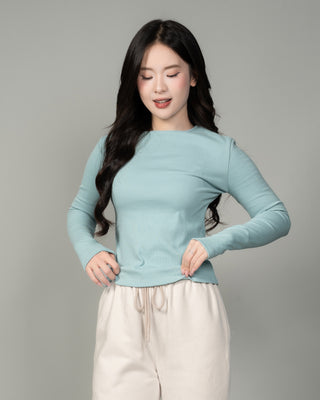 Áo Thun Tăm Nữ Dài Tay Co Giãn Cổ Tròn