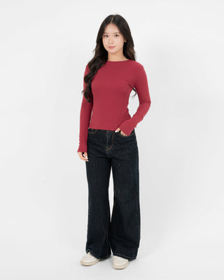 Áo Thun Tăm Nữ Dài Tay Co Giãn Cổ Tròn