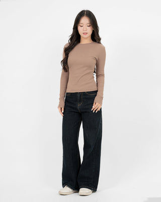 Áo Thun Tăm Nữ Dài Tay Co Giãn Cổ Tròn