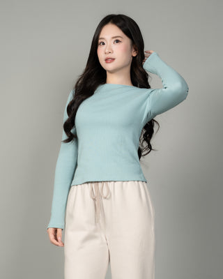 Áo Thun Tăm Nữ Dài Tay Co Giãn Cổ Tròn