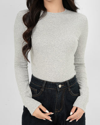 Áo Thun Tăm Nữ Dài Tay Co Giãn Cổ Tròn