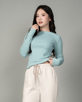 Áo Thun Tăm Nữ Dài Tay Co Giãn Cổ Tròn