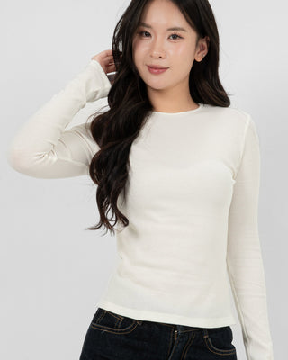 Áo Thun Tăm Nữ Dài Tay Co Giãn Cổ Tròn