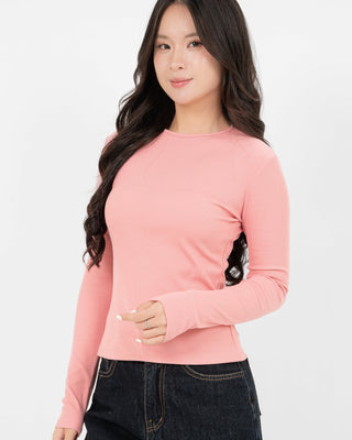 Áo Thun Tăm Nữ Dài Tay Co Giãn Cổ Tròn