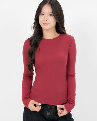 Áo Thun Tăm Nữ Dài Tay Co Giãn Cổ Tròn