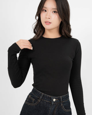 Áo Thun Tăm Nữ Dài Tay Co Giãn Cổ Tròn