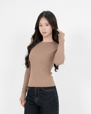 Áo Thun Tăm Nữ Dài Tay Co Giãn Cổ Tròn