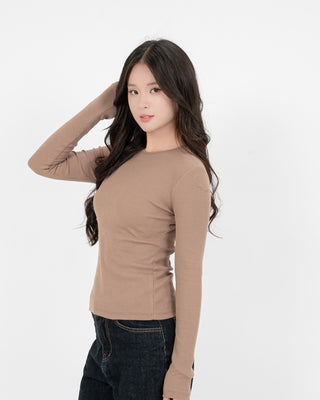 Áo Thun Tăm Nữ Dài Tay Co Giãn Cổ Tròn