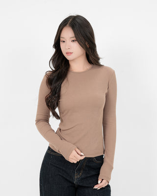 Áo Thun Tăm Nữ Dài Tay Co Giãn Cổ Tròn