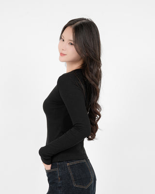 Áo Thun Tăm Nữ Dài Tay Co Giãn Cổ Tròn