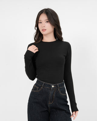 Áo Thun Tăm Nữ Dài Tay Co Giãn Cổ Tròn