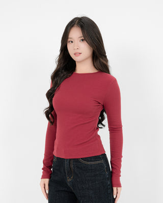 Áo Thun Tăm Nữ Dài Tay Co Giãn Cổ Tròn