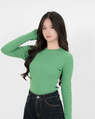 Áo Thun Tăm Nữ Dài Tay Co Giãn Cổ Tròn