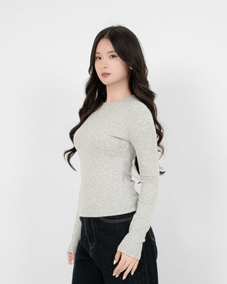 Áo Thun Tăm Nữ Dài Tay Co Giãn Cổ Tròn