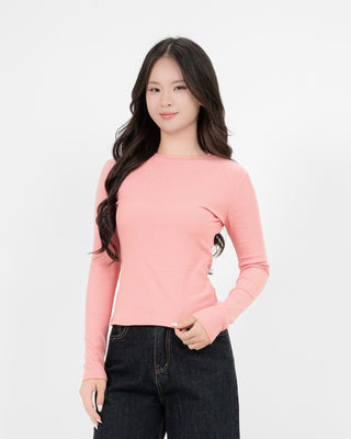 Áo Thun Tăm Nữ Dài Tay Co Giãn Cổ Tròn