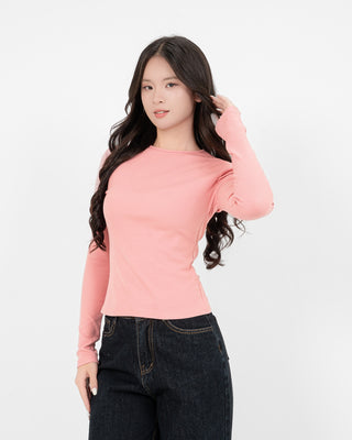 Áo Thun Tăm Nữ Dài Tay Co Giãn Cổ Tròn
