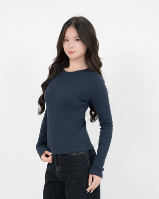 Áo Thun Tăm Nữ Dài Tay Co Giãn Cổ Tròn