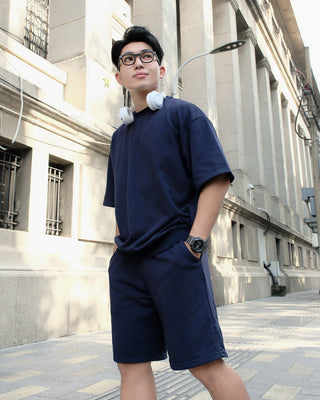 Set Áo Nỉ Nam Ngắn Tay + Quần Short Nỉ Nam - Màu Xanh Navy