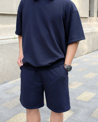 Set Áo Nỉ Nam Ngắn Tay + Quần Short Nỉ Nam - Màu Xanh Navy