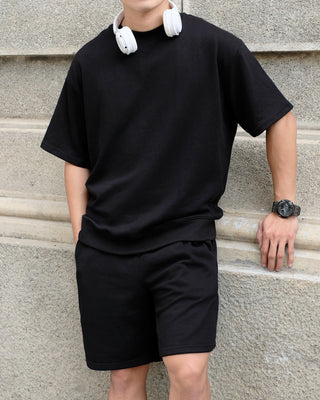 Set Áo Nỉ Nam Ngắn Tay + Quần Short Nỉ Nam - Màu Đen