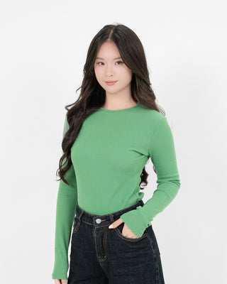 Áo Thun Tăm Nữ Dài Tay Co Giãn Cổ Tròn