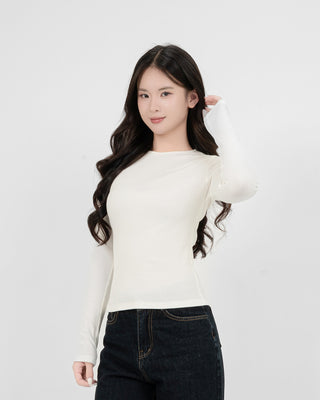 Áo Thun Tăm Nữ Dài Tay Co Giãn Cổ Tròn